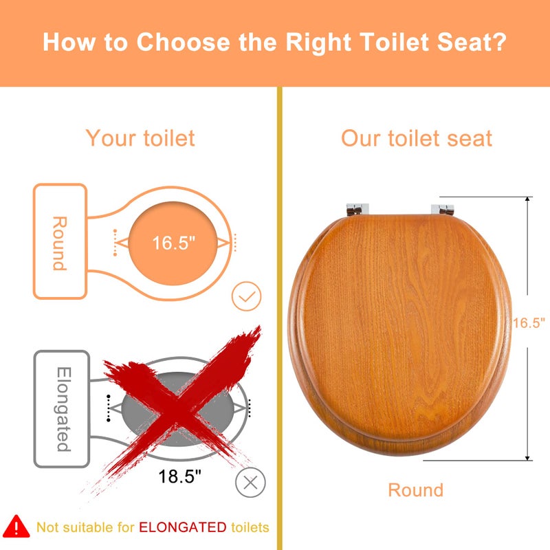 Angel Shield Durable Wood Veneer Natural Toilet Seat Metal Hinged Easy Clean Anti-scratch American Standard(Round,Wood Color) - Image 2